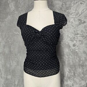 Studio M Sheer Top Women XS Polka Dot Ruched Sweetheart Cap Sleeve Y2K Coquette